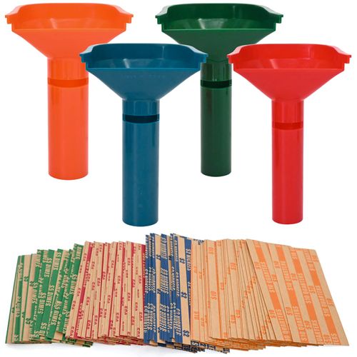 L LIKED 150 Assorted Flat Striped Coin Wrappers & 4 Coin Sorters Tubes, Color-Coded Coin Counters, Easy to Load