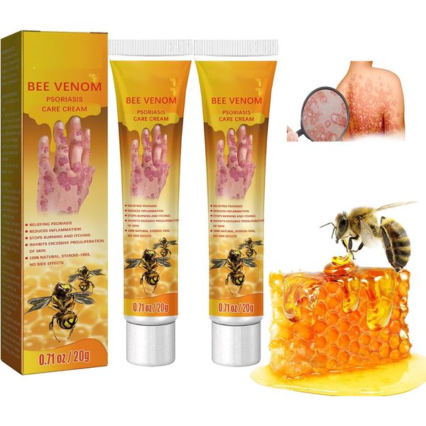 2pcs Bee Venom Psoriasis care Cream,Bee Venom Gel 2 Pieces Bee Venom Cream Psoriasis Professional Bee Venom Ointment Skin Repair Cream Soothing Psoriasis Cream Bee Venom Care Gel(20g*2)