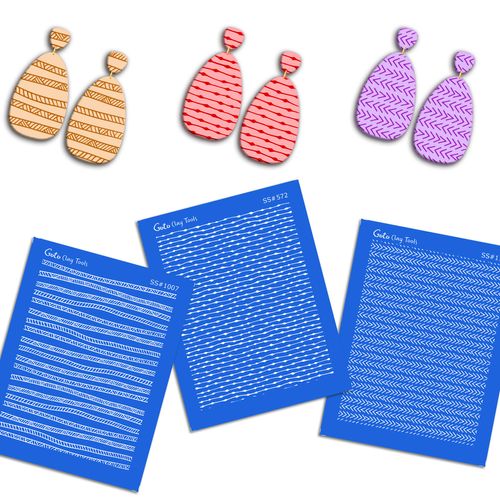 GOTO CLAY TOOLS Ethnic Stripes Silk Screen Stencils for Polymer Clay, 3 PCS Arrow Stripes Pattern Silkscreen for Polymer Clay Earring Making, Reusable Silk Screen Stencils for Polymer Clay SSCMB-19