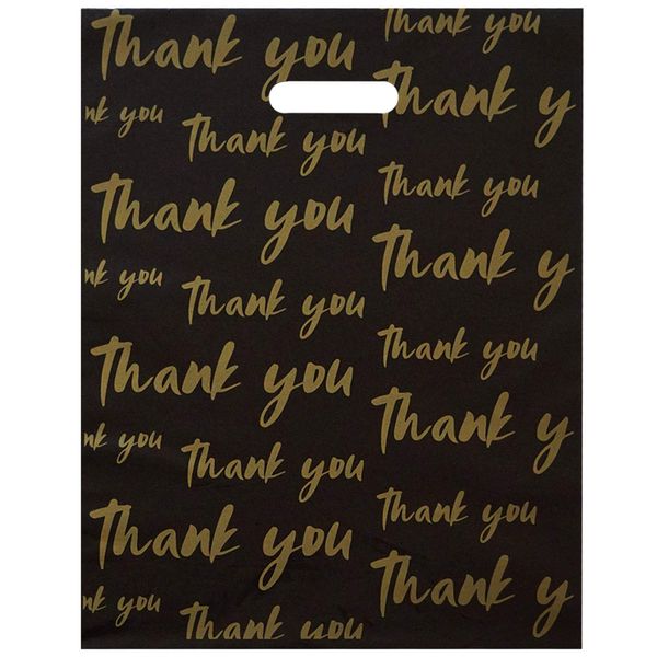 HomeWorthy (50 Pack Premium Black 12 x 15 Inch Thank You Bags for Small Business - Premium Thickness Plastic Shopping Bags with Durable Handles