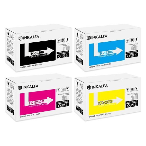 TK5230 TK-5230 Toner Compatible with Kyocera Ecosys M5521cdw P5021cdw M5521cdn P5021cdn M5521 P5021 TK5230 TK-5230K TK-5230C TK-5230Y K-5230 M TK 5230 (Black, Cyan, Yellow, Magenta, Pack of 4)