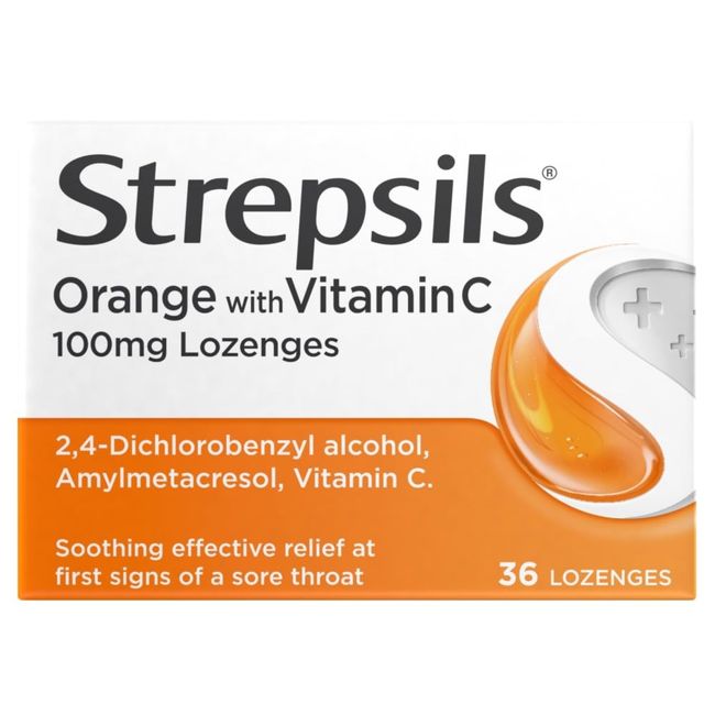 Strepsils Orange With Vitamin C Sore Throat Lozenges 36 Pack