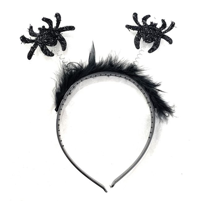 Caprilite Black Feather Tinsel Antennae Boppers Halloween Party Headband (Spider)