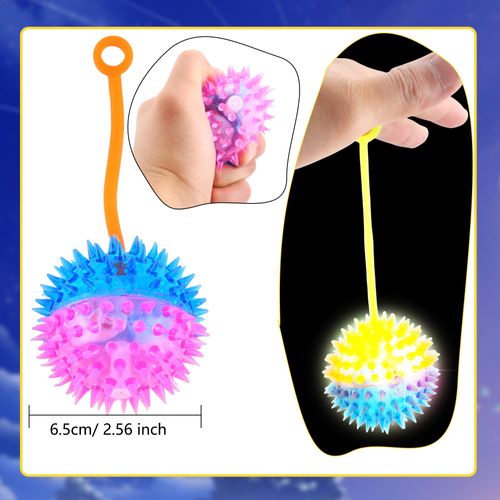Rcanedny 30 Pcs Bouncy Light up Ball Double Color Spiky Ball with Rope LED Flashing Light Spiky Toy for Kids and Adults Birthday Party Favors Carnival Prizes Classroom Rewards