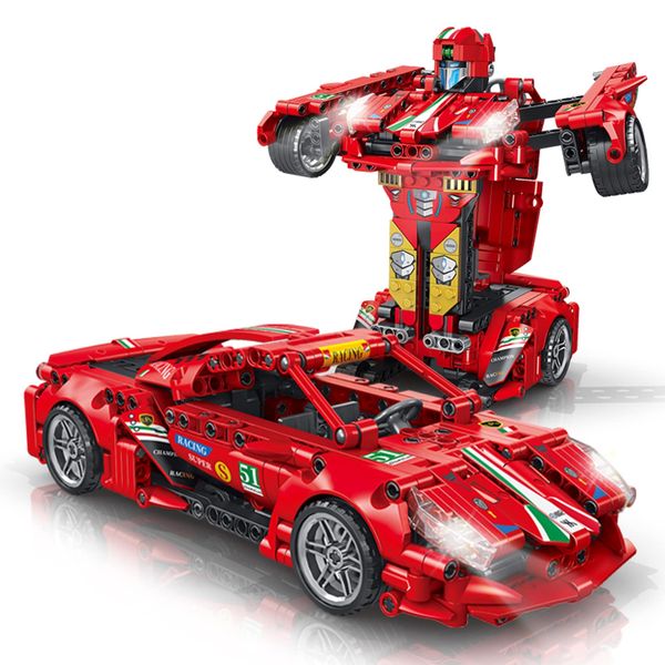 FEIDAMA Racing Cars Building Blocks Kit,2-in-1 Building Bricks Robot Building Toys, Sports Car Model Gifts for Kid Age 6+ and Adult (red)