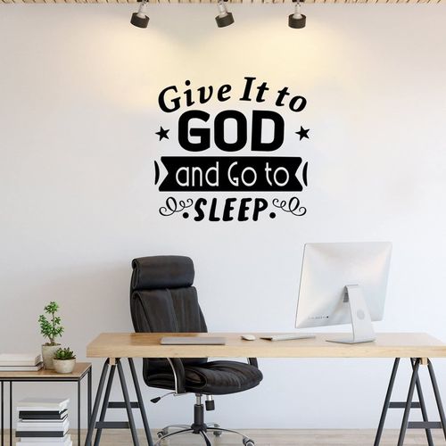 Give It to God and Go to Sleep Vinyl Wall Art Decal, Motivational Quote Sticker Positive Wall Stickers Quotes Saying Wall Art for Home Office School Restaurant Wall Art Decor 22 Inch