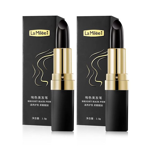 La Milee Hair Color Pencil for Roots One-Time Hair dye Instant Gray Root Coverage Hair Color Modify Cream Stick Temporary Cover Up White Hair Colour Dye 3.8g (2 black)