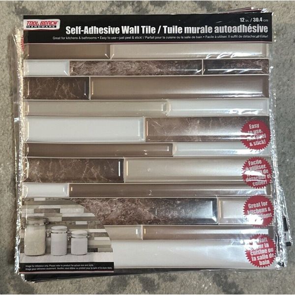 20 Tool Bench Self-Adhesive Faux Tan Brown White Marble 12" x 12" Wall Tile