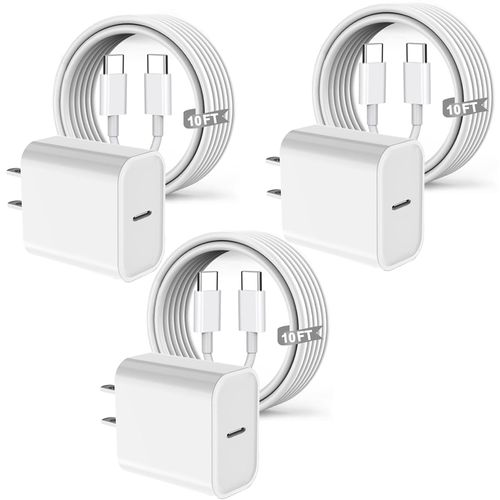 iPad Pro 13(M4) Fast Charger [3Pack] for iPad Pro 12.9/11 inch 2018-2025,iPad 10,Mini 7th/6,iPad Air 13/11(M3/M2)/5th/4,[MFI Certified]20W USB-C Fast Wall Charger & 10FT Long USB C to C Charging Cable