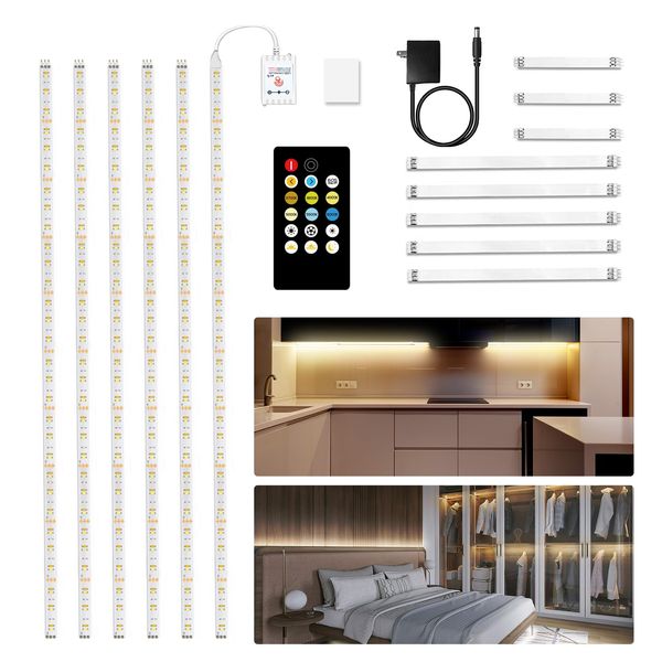 DAYBETTER Under Cabinet Lighting, 20ft Dimmable Under Cabinet Lights with Remote, 360 LEDs, Tunable White(2700K-6500K) 6 PCS 3.28ft LED Strip Lights kit for Kitchen, Cabinet, Counter, Shelf, Timer