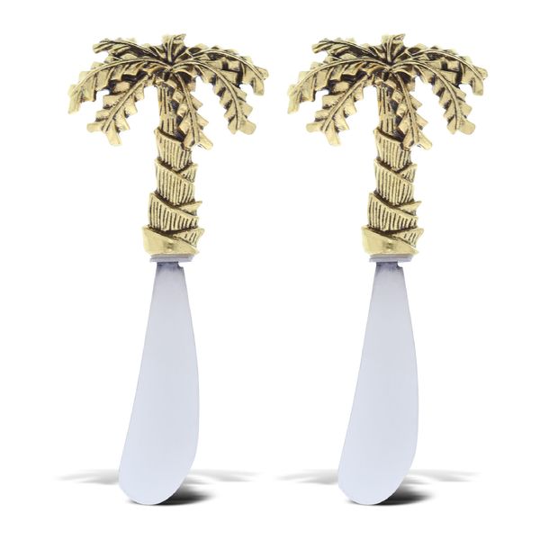 KitchaBon Gold Stainless Steel Cheese Spreaders Cool Metal Set of 2 - Palm Tree