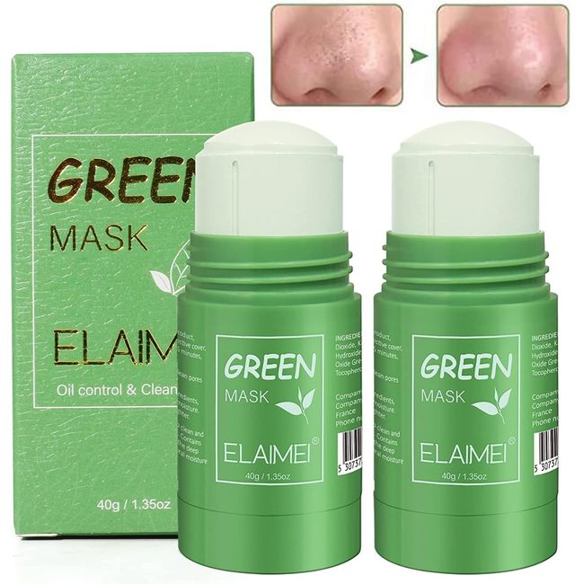 Green Mask Clay Stick, feste Maske, reinigende Tonmaske, Gesicht befeuchtet Ölkontrolle, porentief reinigen, Mitesser-Entferner, verbessert die Haut 2Pcs