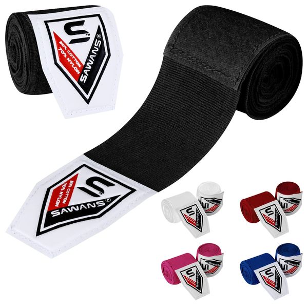 Boxing Hand Wraps Martial Arts Bandages Inner Gloves Punching MMA 2.5 3.5 4.5 Meter Wrist Support Straps Elasticated Training Bag Combat Sports under Hand Knuckles Protection Mitts (4.5 M, Black)