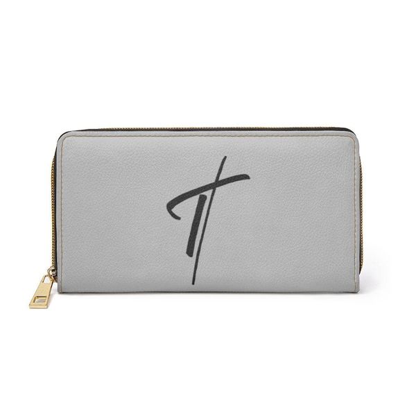 Womens Wallet, Zip Purse, Grey & Black Cross - One size