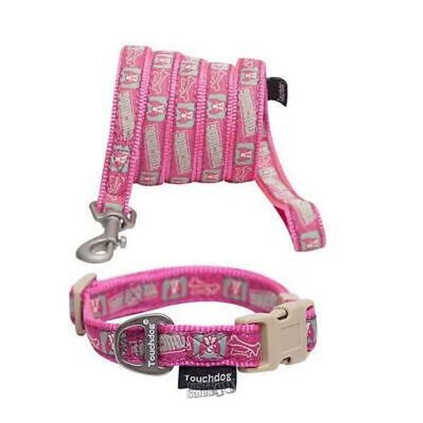 Touchdog Caliber Pet Dog Leash and Collar Pink Small