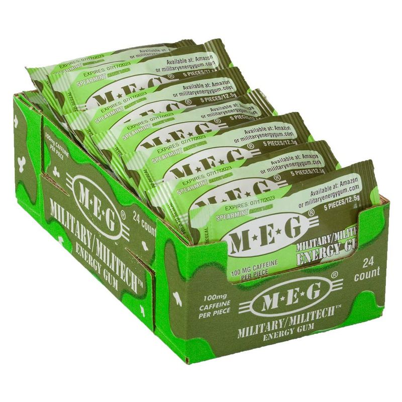 MEG - Military Energy Gum | 100mg of Caffeine Per Piece + Increase Energy + Boost Physical Perfor...