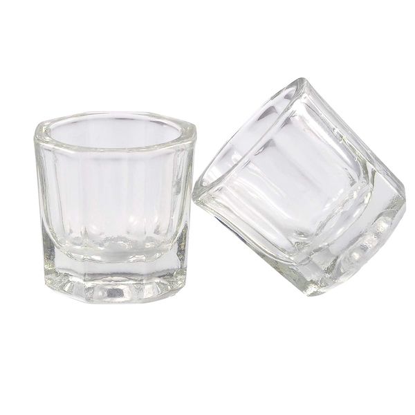 JNAWA 2Pcs Nail Art Glass Crystal Bowl Cup Transparent Mini Bowl Cups Liquid Powder Storage Dappen Glass Cup for Nail Art Manicure Care Tools