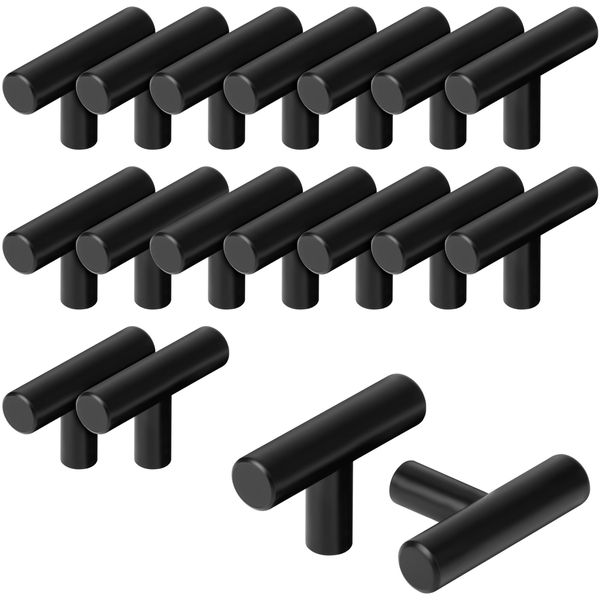 BELLE VOUS 20 Pack of Kitchen Cabinet Handles - 50mm T Bar Pulls - Black Stainless Steel Knobs - Hardware for Drawers, Cupboards, Doors, Furniture, Bedroom, Wardrobes & Furniture