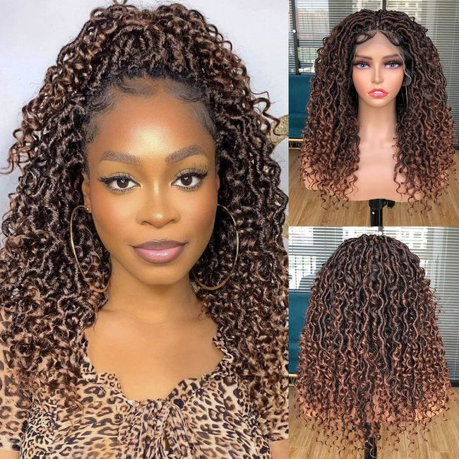 CURLCRAZY Faux Locs Braided Wigs for Black Women Fulcrum Goddess Faux Locs Wigs with Baby Hair 18 Inch Full Double Lace Front Crochet Fulcrum Goddess locs Knotless Dreadlock Wig（1B/30）