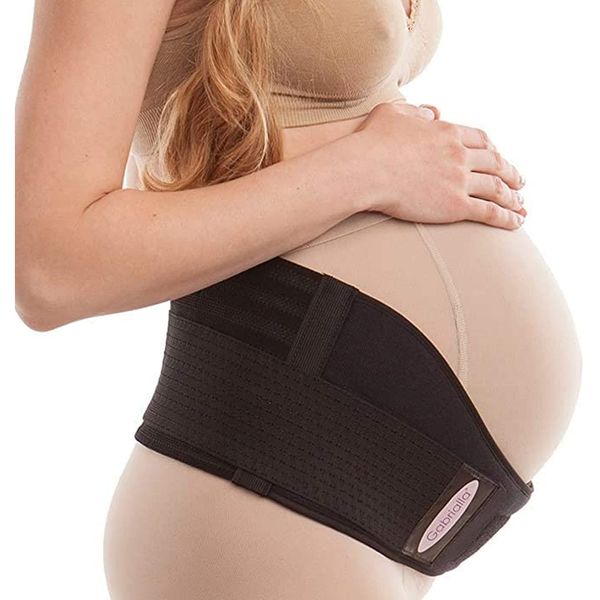 GABRIALLA Breathable Cotton Lined Maternity Support Belt, Helps Prevent Stretchmarks & Relieve Lower Back Pain, Best Pregnancy Belly Support Band, Made in USA, MS-96i Black Large