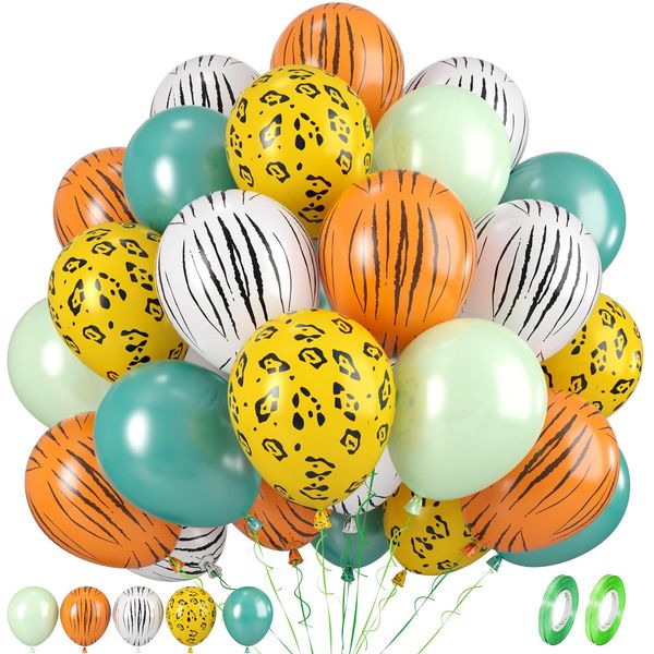 Jungle Balloons, 12 Inch 50 Pcs Jungle Safari Balloons Fresh Green Teal Balloons Animal Print Balloons for Jungle Safari Theme Party Decorations Jungle Theme Party Supplies