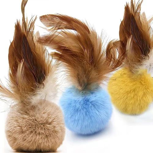 AZOFFYIU Cat Toys - Rainbow Wand, Feather Flips Plush Ball, Interactive Feather Teaser for Kitten Exercise - 3 Pack