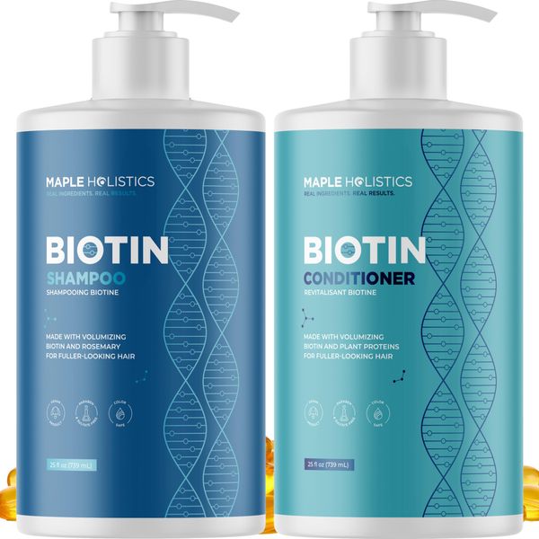 Volumizing Biotin Shampoo and Conditioner Set - Sulfate Free Shampoo and Conditioner for Dry Damaged Hair Care - Thinning Hair Shampoo and Conditioner with Nourishing Biotin and Rosemary Oil (25oz)