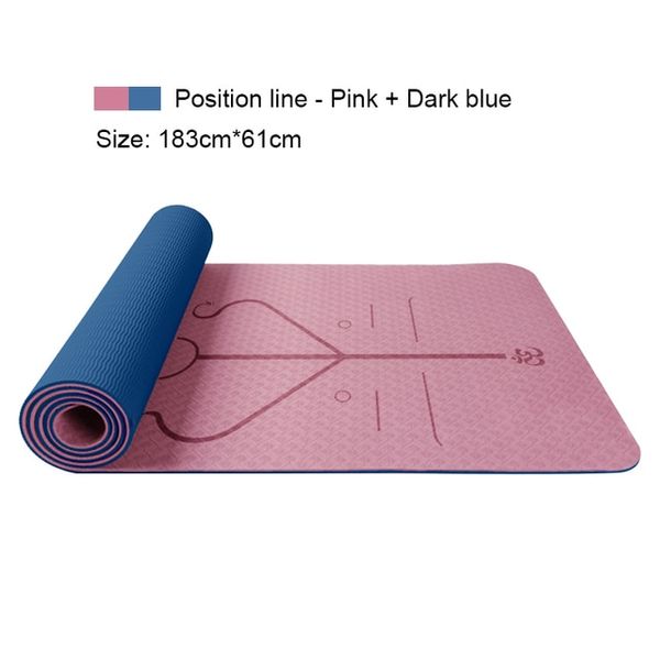 Gym Mat Spacious Yoga Home Training 2 Colors Body Position Line Workout TPE Environmental Protection Material Sports Pilates Reformer 183cm x 61cm 6mm 246660, Gray