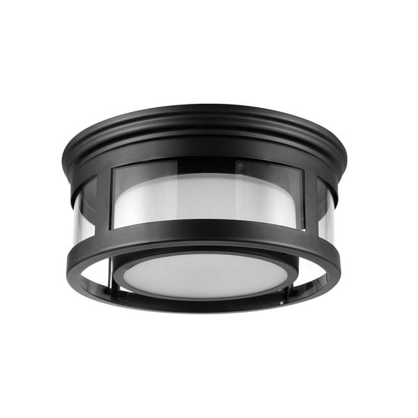 Globe Electric 44480 Brisbane 1-Light Outdoor Indoor Flush Mount Ceiling Light, Matte Black, Frosted Glass Shade, Bulb Not Included