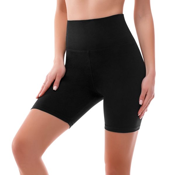 SINOPHANT Radlerhose Damen Kurz High Waist Shorts Leggings für Sommer Fitness Sport Yoga(S-M,1 Schwarz)