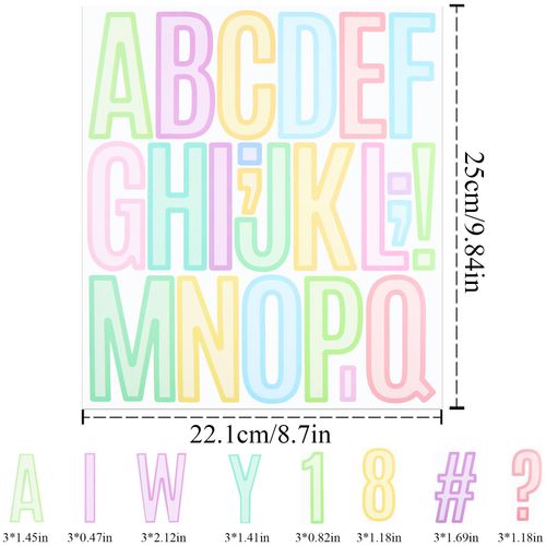 8 Sheets Letter Number Stickers, 3 Inch 174 Pieces Vinyl Alphabet Stickers, Self-Adhesive Punctuation Letter Number Sticker for Mailbox, Scrapbooking, Decoration, Craft, Arts, DIY - Candy Color