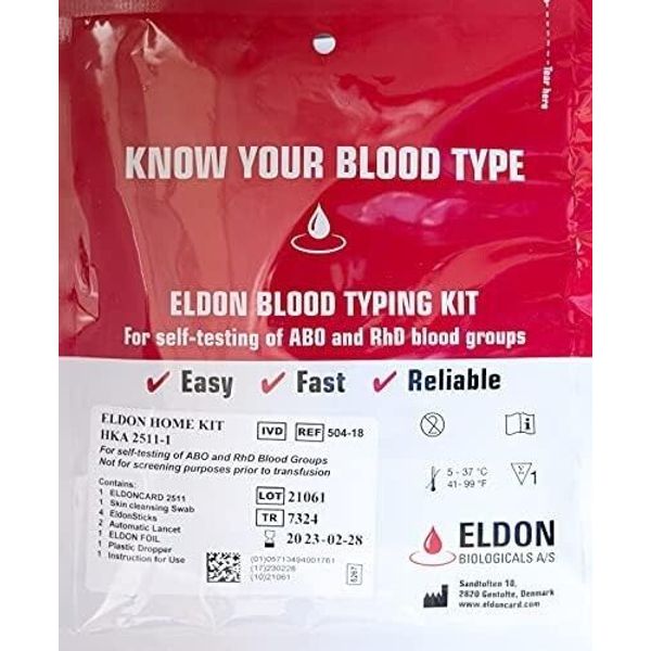 EldonCard Blood Typing Test Kit - Single Kit