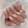 Cubahop 24pcs Almond Nude Gradient Nails Full Cover Gold Foil Glitter Powder Fake Nails Stick on Nails for Women and Girls (pink2)