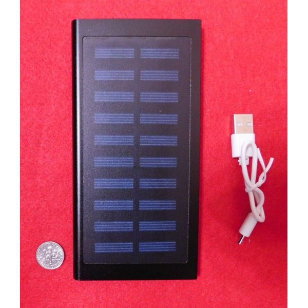 Super-slim Metal Powerbank w/Solar panel recharge option + Flashlight -NEW-