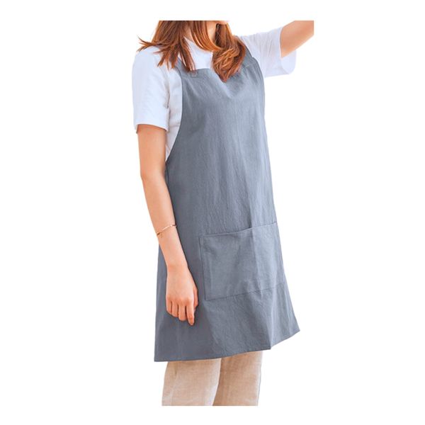 SeNyuMe Stylish Simple Cafe Style H-Shaped 100% Cotton Apron for Work, Easy to Put on and Take Off with Pockets, Casual, Unisex, gray (dark gray)