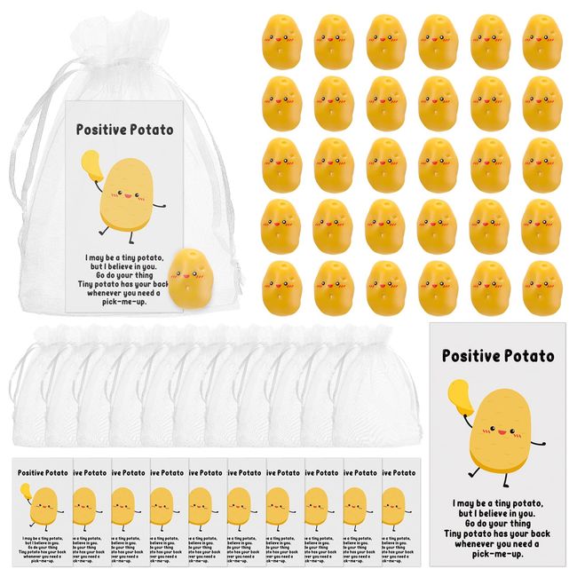 Huwena Inspirational Potato Bulk Employee Appreciation Gift Mini Resin Cute Realistic Potato with Organza Bags Funny Cards for Positive Gift for Coworker Staff Students Teacher(Without Hat, 30 Set)