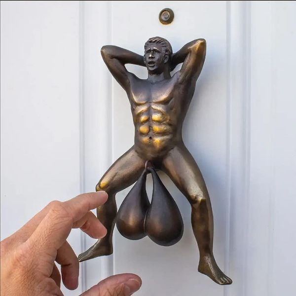 Doorballs Bronze PVC Door Knocker - Great Gag Gift for Front Doors, Man Caves, Bathroom Doors, and More - Includes Mounting Tape for Easy Adhesion