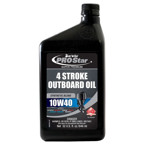 STAR BRITE Super Premium 4 Stroke Marine Oil - 10W-40 Synthetic Blend Engine Oil for Outboards, Gasoline Inboards & Stern Drives - NMMA FC-W Certified, 32 OZ (028232)