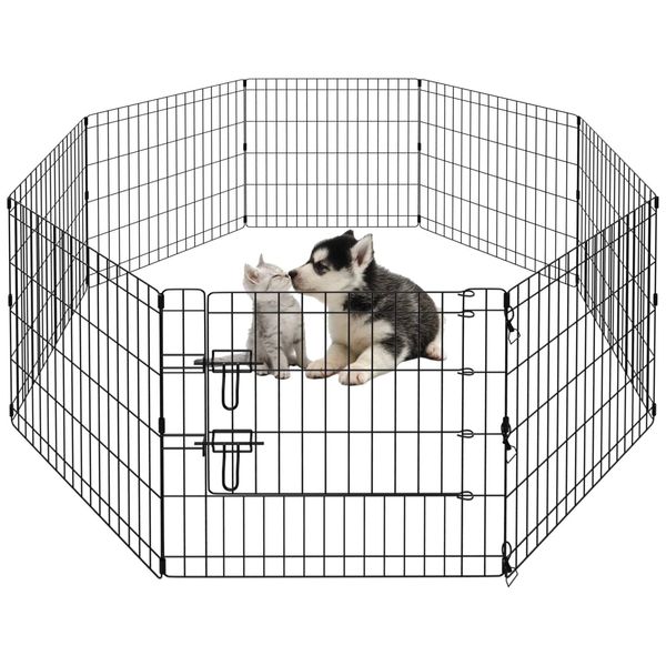 PEEKABOO Dog Pen Indoor Foldable Metal Wire Only black 24" Pet Playpen Dog Fence