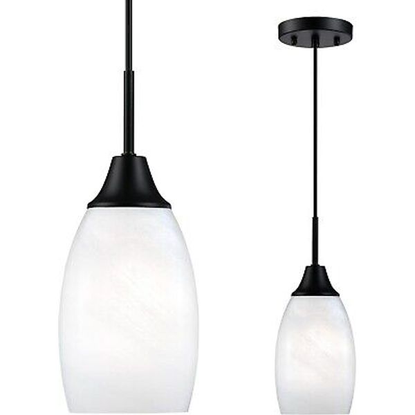 Mini Glass Pendant Light 1-Light Handblown White Art Oval Black Glass Hanging