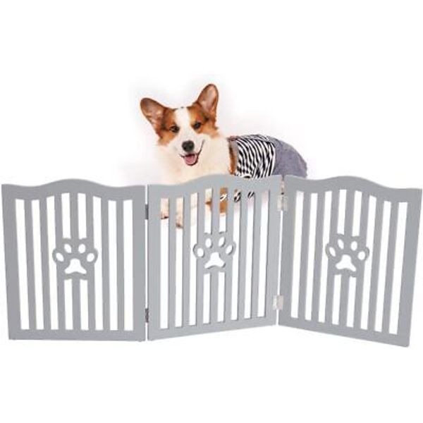 Pet Gate, Wooden Free Standing Dog Gate for Small dogs and Cats. Great Gray