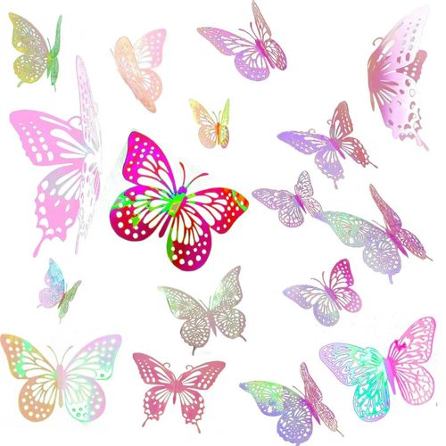 cpqakb 3D Butterfly Wall Stickers 3 Sizes 4 Styles Butterflies Wall Decorations Party Decorations Birthday Crafts Cake Nursery Decorating Wall Stickers Decor for Baby Room Kids (48 pcs Laser Pink)
