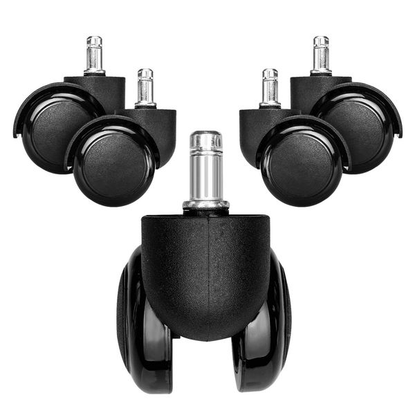 kwmobile Office Chair Wheels 10mm - Pack of 5 Furniture Castors 50mm Diameter Replacement Wheel Casters for Wooden, Laminate, Tile Floors - Black