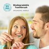 Virgin Forest Bamboo Toothbrush, Biodegradable Soft Bristles Toothbrushes, Wooden Toothbrush with Wave-Shaped Two-Color Bristles and Larger Thicker Handle (6 Pcs)
