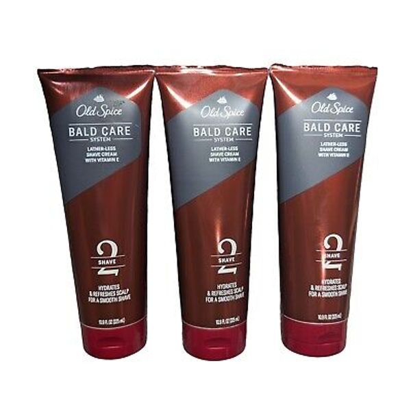 (3) Old Spice Men's Bald Care System Shave 2 Lather-Less Shave Cream 10.9 oz NEW