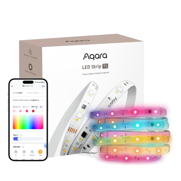 Aqara T1 LED Tape Light, 6.6 ft (2 m), Compatible with Alexa Matter, RGB, Stepless Dimming Toning, Daylight, Bulb Color, 16 Million Colors, Multi-Color, Cuttable, Extendable, No Construction Required,