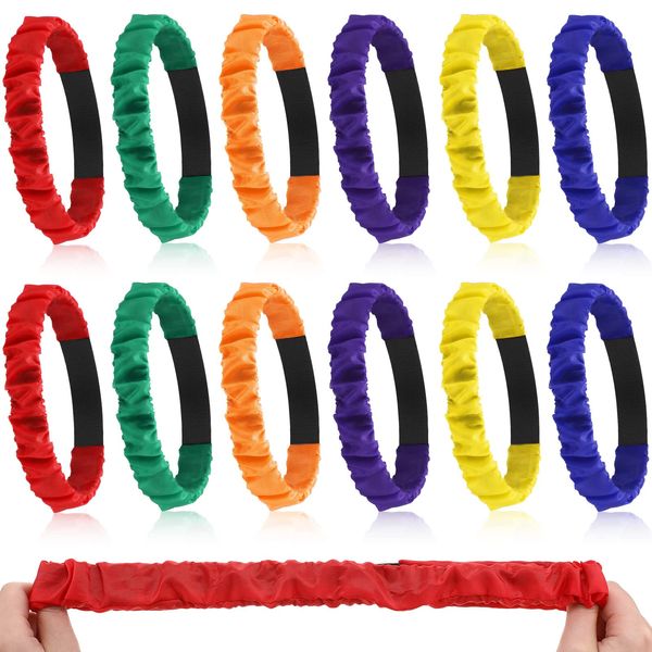 12 Pieces 3 Legged Race Bands Colorful Elastic Tie Rope for Birthday Relay Race Game Carnival Field Day Backyard Indoor Outdoor Team Building Game Party Supplies