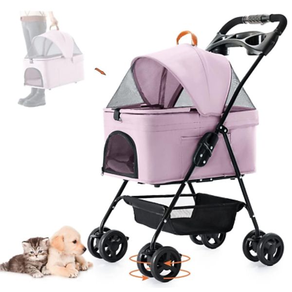 3-In-1 Pet Stroller for Small Dogs and Cats, Folding Lightweight Dog Stroller wi