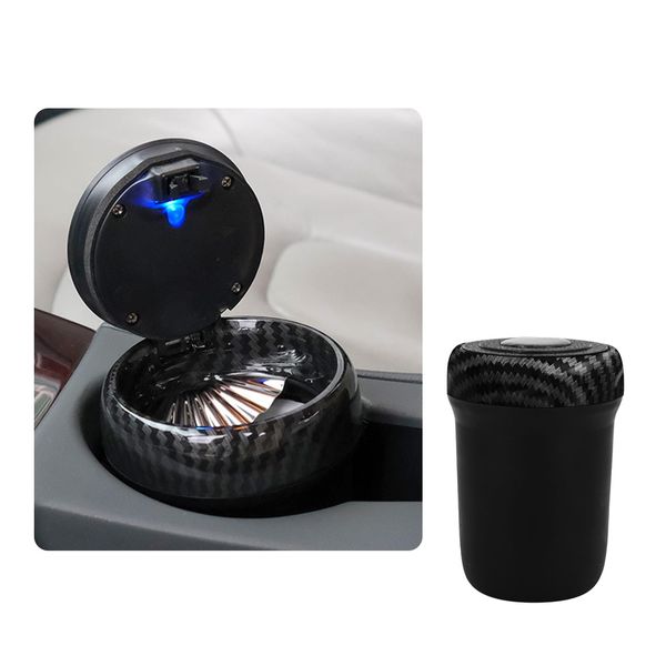 Suvnie Car Ashtray with Lid, Portable Mini Car Trash Can with Color Breathing Light, Detachable Ceramics Smokeless Car Interior Ash Tray, Universal Vehicle Ashtray for Car Office Home (Carbon Fiber)