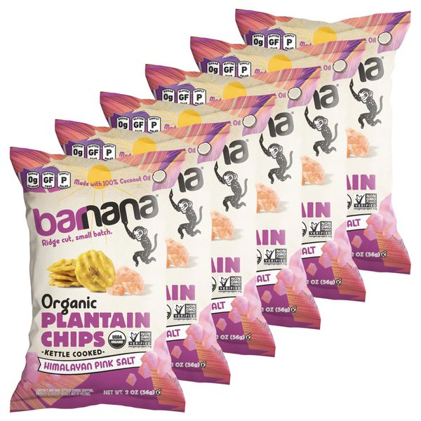 Barnana - Organic Plantain Chips, Himalayan Pink Salt, Healthy Snack Made With 100% Coconut Oil, Non-GMO, Potato Chip Alternative, Zero Sugar, Paleo, Grain-Free, USDA Organic, Vegan (2 oz, 6-Pack)